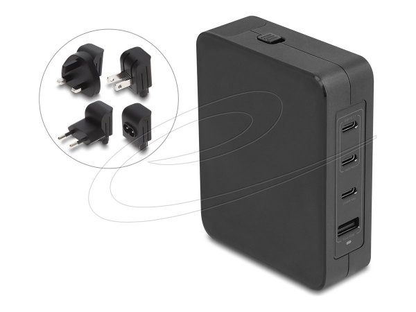 Delock USB GaN Ladegerät 3 x Type-C PD 3.1 und 1 Typ-A mit 145 W inklusive
