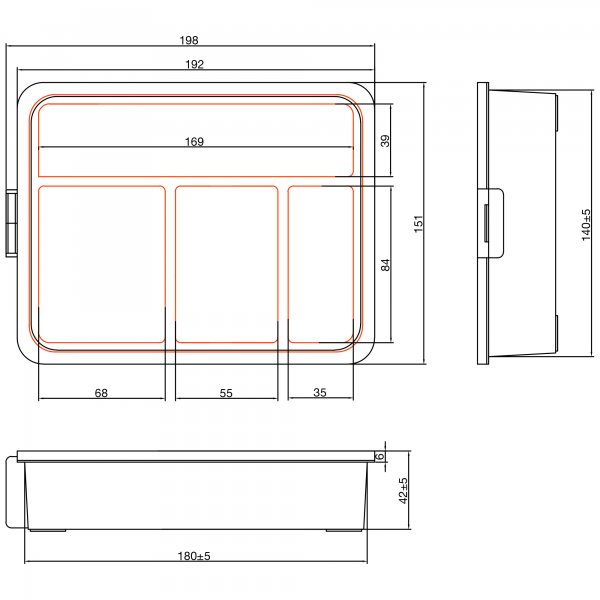 InLine Cassetta per minuteria - 4 scomparti - dimensioni: 180x140x40 mm