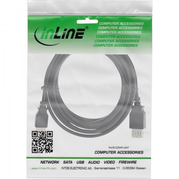 InLine Cavo USB 2.0 A maschio / A femmina - prolunga - nero - 2m