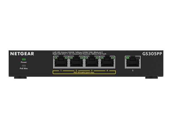 Netgear GS305PP PoE+ Unmanaged Switch - Interruttore - 0,1 Gbps