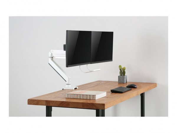 Neomounts NM-D775DXWHITE Braccio per monitor 10-32" - molla a gas - Topfix - 180°-stop - Morsetto/oc