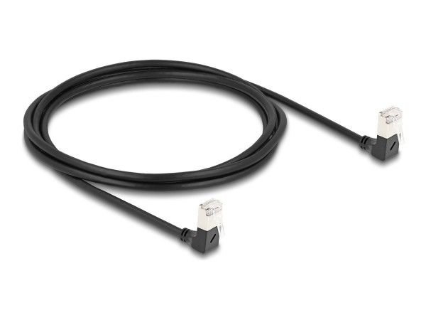 Delock Cavo di rete RJ45 Cat.6A S/FTP Slim da 90° verso il basso / angolato verso il basso 2 m nero
