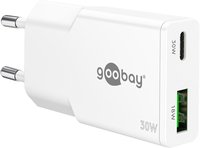 Goobay USB-C PD GaN Dual-Schnellladegerät Slim 30 W weiß