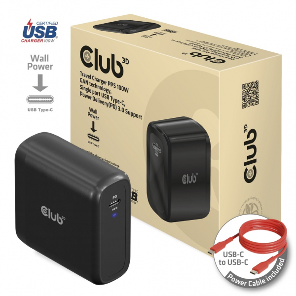 Club 3D Ladegerät 1xUSB Typ C PD 100W GaN retail