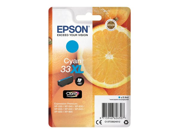 Epson Oranges Cartuccia Ciano T33XL Claria Premium - Resa elevata (XL) - Ciano - 8,9 ml - 1 pz - 650