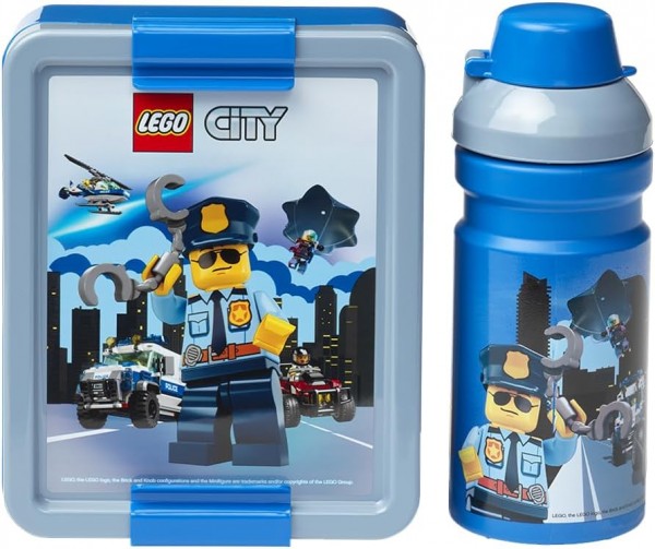 LEGO Trinkflasche+ Brotdose Lunch Set City blau mit Silikonschnabel &