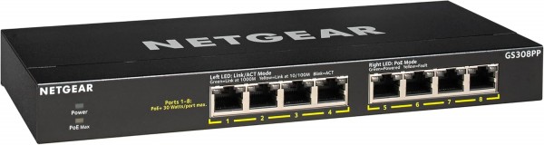 Netgear GS308PP - Non gestito - Gigabit Ethernet (10/100/1000) - Full duplex - Supporto Power over E