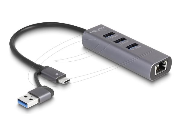 Delock USB 5 Gbps Hub+ Gigabit LAN mit Type-C