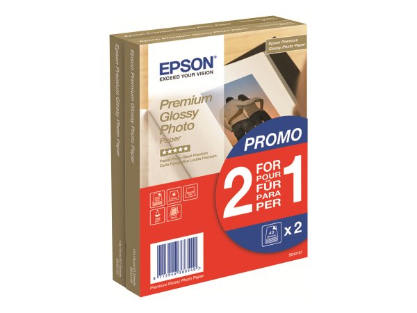 Epson Premium Glossy Photo Paper - 10x15cm - 2x 40 Fogli - Lucida premium - 255 g/m² - Bianco - 80 f
