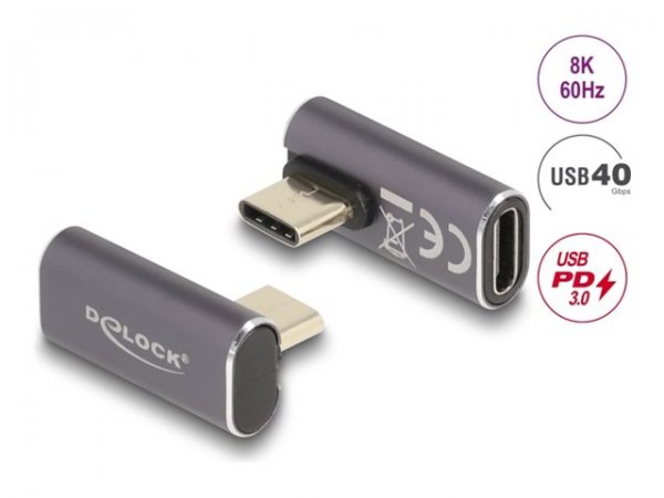 Delock USB Adattatore 40 Gbps USB Type-C PD 3.0 100 W maschio per femmina con angolazione di rotazio