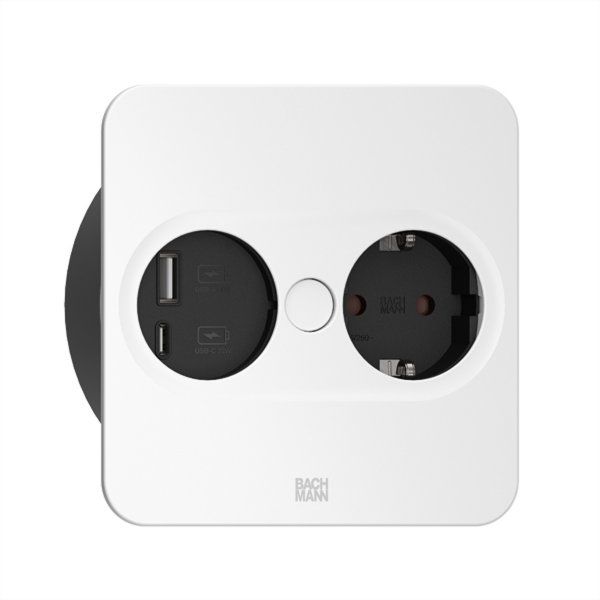 Bachmann 946.205 - TWIST 2 1xCEE7/3 1xUSB A/C 22W AEH RAL9010 30GE eckig - Strip alimentazione