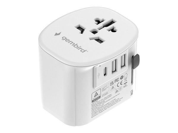 Gembird TPA-EU2A1C15-01-W Geerdeter Universal-Reiseadapter 15 W weiß