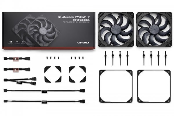 Noctua NF-A14x25 G2 PWM Sx2-PP chromax.black Gehäuseluefter 140 mm 2 Stueck - Case fan - 1500 rpm