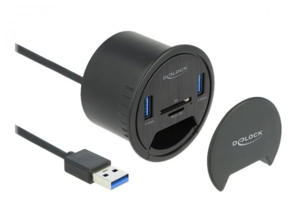 Delock 2 Port Tisch-Hub 2 x SuperSpeed USB Typ-A und Card Reader für SD und Micro - Nero - 1 pz - Sc