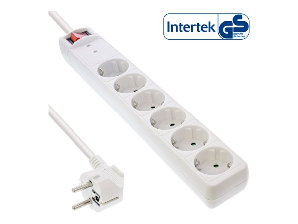 InLine Multipresa 6x Shucko - con interruttore - protezione - bianco - 1,5m - bianco