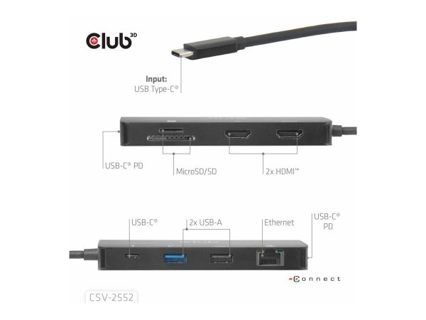 Club 3D 9-1 Usb-C Dual HDMI 100W Hub - Corsa - 5 Gbps