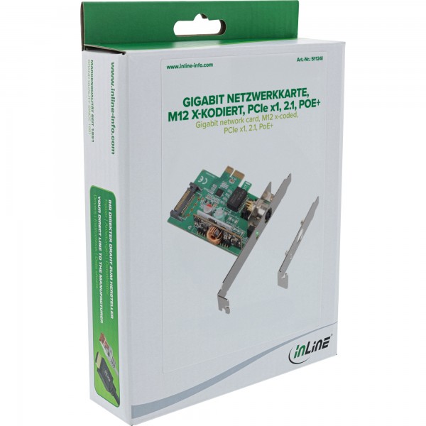 InLine Scheda di rete Gigabit - M12 x-coded - PCIe x1 - 2.1 - PoE+