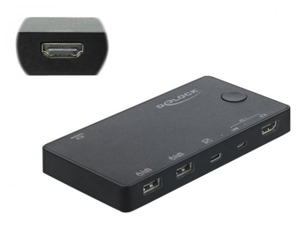 Delock Switch KVM HDMI / USB-C 4K 60 Hz con USB 2.0 - 3840 x 2160 Pixel - Nero