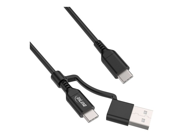 InLine Cavo 2-in-1 USB-C + adattatore USB-A - USB 2.0 - 100W - TPE - nero - 1m