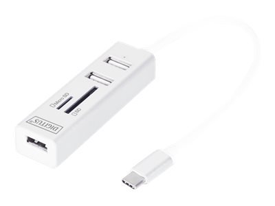 DIGITUS Hub a 3 porte USB Type-C™ OTG + Lettore di carte - MicroSD (TransFlash) - SD - Bianco - 480