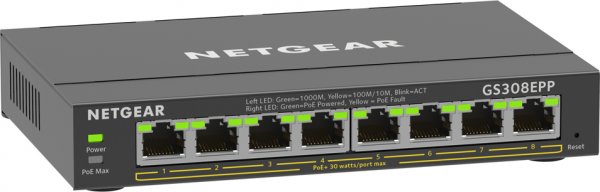 Netgear 8-Port Gigabit Ethernet High-Power PoE+ Plus Switch (GS308EPP) - Gestito - L2/L3 - Gigabit E