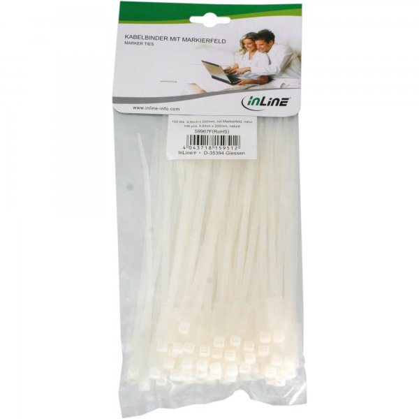 InLine Fascette stringicavo 200x4,8mm con targhetta 27x13mm - neutra - 100pz