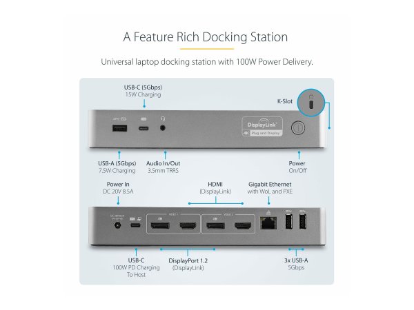 StarTech.com Docking station USB-C e USB-A - Docking station universale per portatili - doppio 4K DP