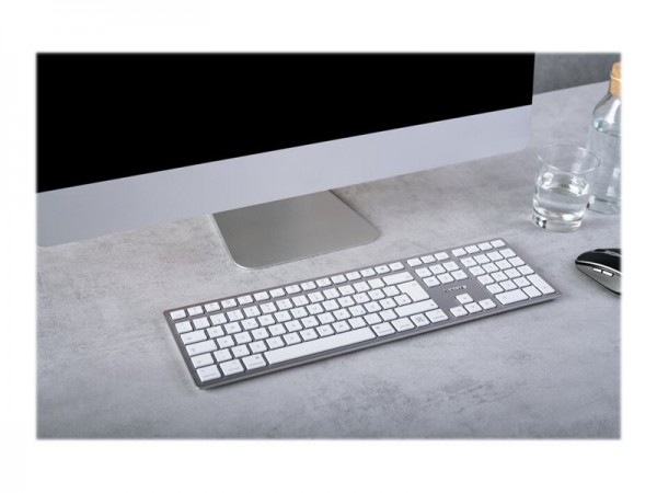 Cherry KW 9100 SLIM FOR MAC - Con cavo e senza cavo - USB + Bluetooth - QWERTY - Argento