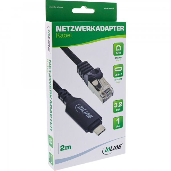 InLine Cavo adattatore di rete USB 3.2 - Gigabit - da USB-C a spina RJ45 - 2 m