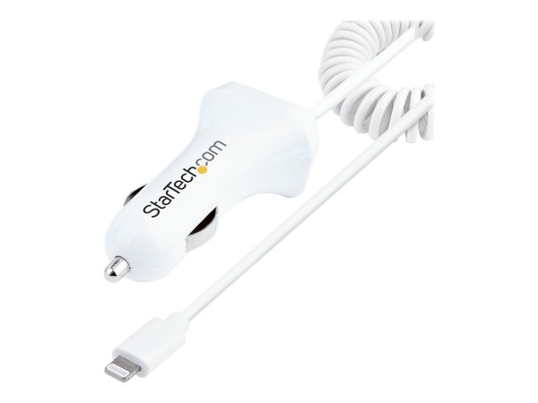 StarTech.com Caricatore da auto a due porte USB con cavo Lightning a spirale integrato da 1m; Adatta