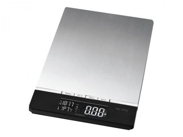 Bomann KW 1421 CB - Bilancia da cucina elettronica - 5 kg - 1 g - Nero - Acciaio inox - Pulsanti - L
