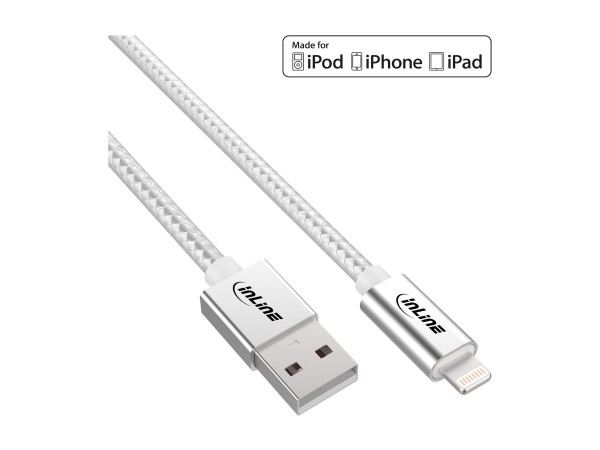 InLine Cavo USB Lightning per iPad - iPhone - iPod - argento - tessuto - 1m