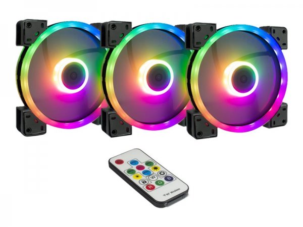 Inter-Tech Argus RGB-Fan Set RS-14 - Ventilatore - 14 cm - 1200 Giri/min - 64,73 m³/h - Nero