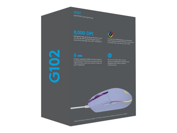 Logitech G102 Lightsync Lilac EER - Mouse - 8000 dpi