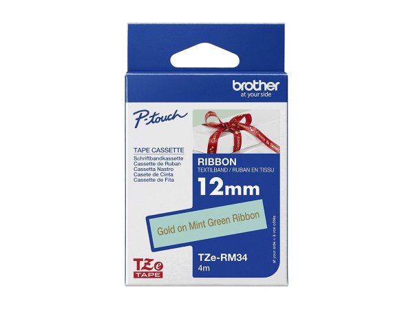 Brother TZe-RM34 - Seidig - Gold auf mintgrün - Rolle 1.2 cm x 4 m 1 Kassette n Band - Originale
