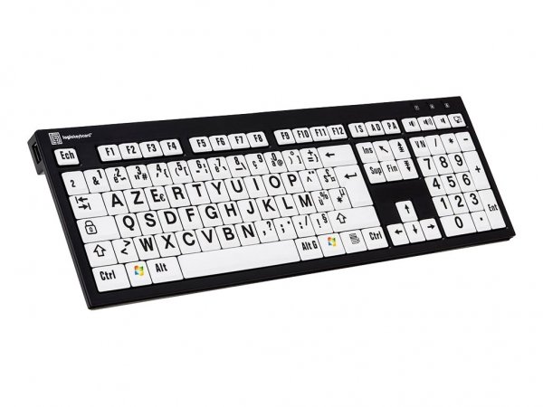 Logickeyboard NERO - Full-size (100%) - Cablato - USB - AZERTY - Nero - Bianco