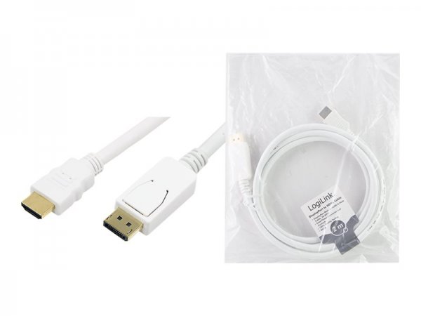 LogiLink 2m - HDMI-DP - 2 m - HDMI - DisplayPort - Oro - 1920 x 1080 Pixel - Bianco