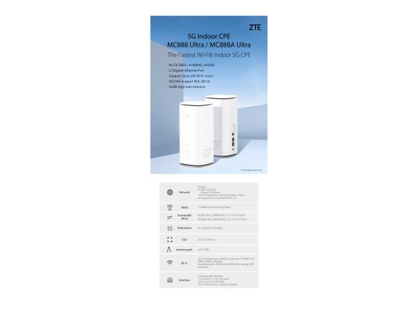 ZTE Mc888 Ultra 5G Router Wi-Fi6/MIMO/LAN/10-dBi-Antenne retail - Router - 2-port