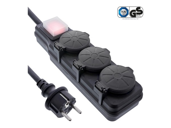 InLine Presa di corrente per esterni - contatto di protezione a 3 vie - IP44 - 5m