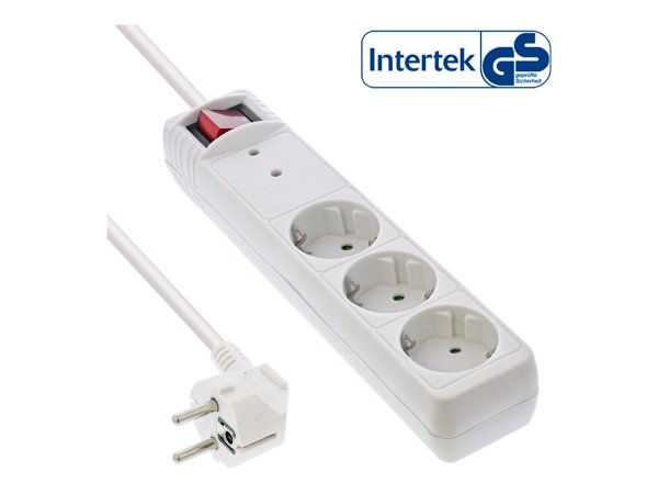 InLine Multipresa 3x Shucko - con interruttore - protezione - bianco - 1,5m