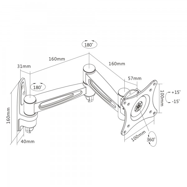 InLine Supporto da parete - TFT fino a 69cm (27") - max. 15kg - braccio