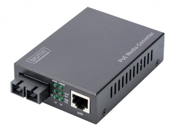 DIGITUS Convertitore multimediale Gigabit PoE - RJ45 / SC - MM - PSE - 1000 Mbit/s - 100Base-TX - 1