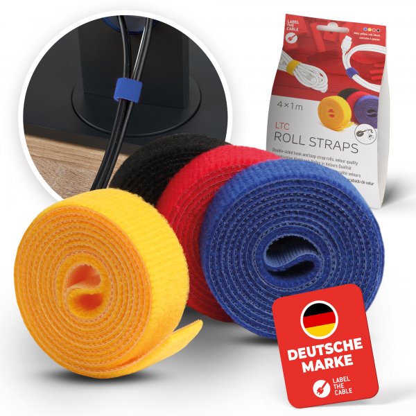 Label-the-cable ROLLS - Velcro - Nero - Blu - Rosso - Giallo - 1000 mm - 16 mm - 4 pz