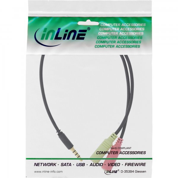 InLine Cavo Audio Y - Jack 3,5mm M a 2x Jack 3,5mm F - 4pin CTIA - 2m - nero