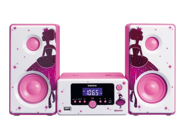 Lenco MC-020 - Mini impianto audio domestico - Rosa - Bianco - 10 W - FM - PLL - Blu - 3,5 mm