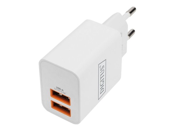 DIGITUS Caricatore USB 2x USB-A - 15,5W - Interno - AC - 5 V - 3,1 A - Bianco