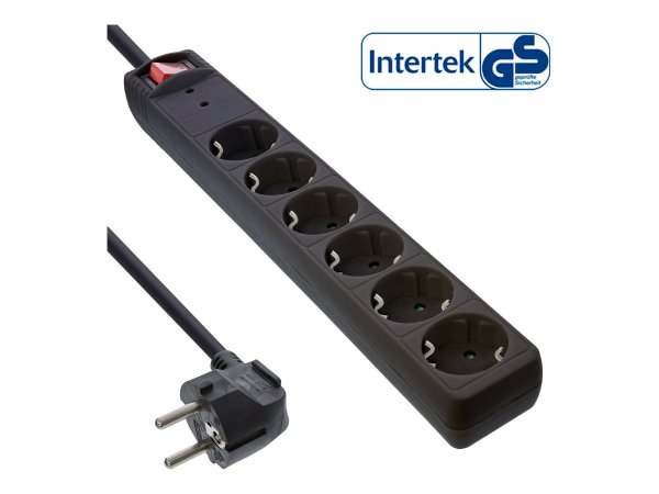 InLine Multipresa 6x Shucko - con interruttore - protezione - nero - 1,5m - nero