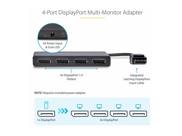 StarTech.com Hub MST DisplayPort a 4 Porte - Adattatore Multi-Monitor DP 1.2 - Sdoppiatore\Splitter
