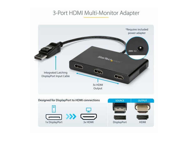 StarTech.com Adattatore multi monitor a 3 porte HDMI - Hub MST da DisplayPort 1.2 a 3x HDMI - Triplo
