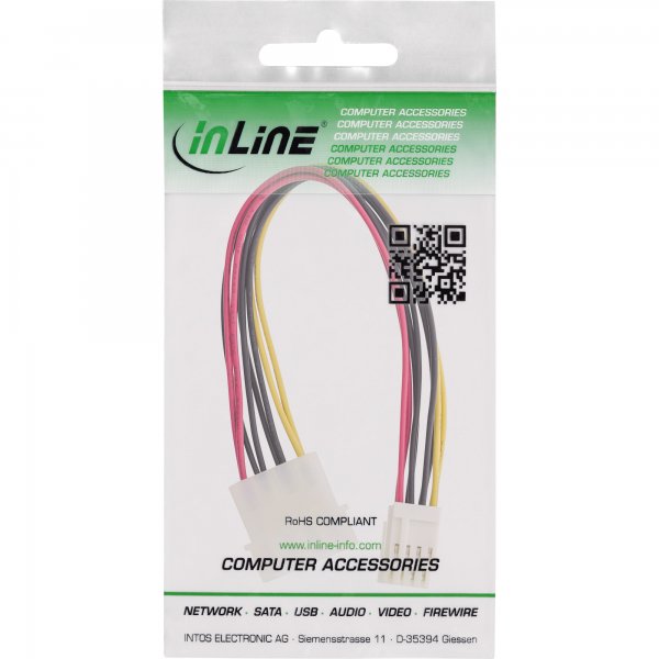 InLine Cavo di alimentazione int. Da 4pin 5,25"m a 2x 4pin Floppy 3,5" F - 0,20m